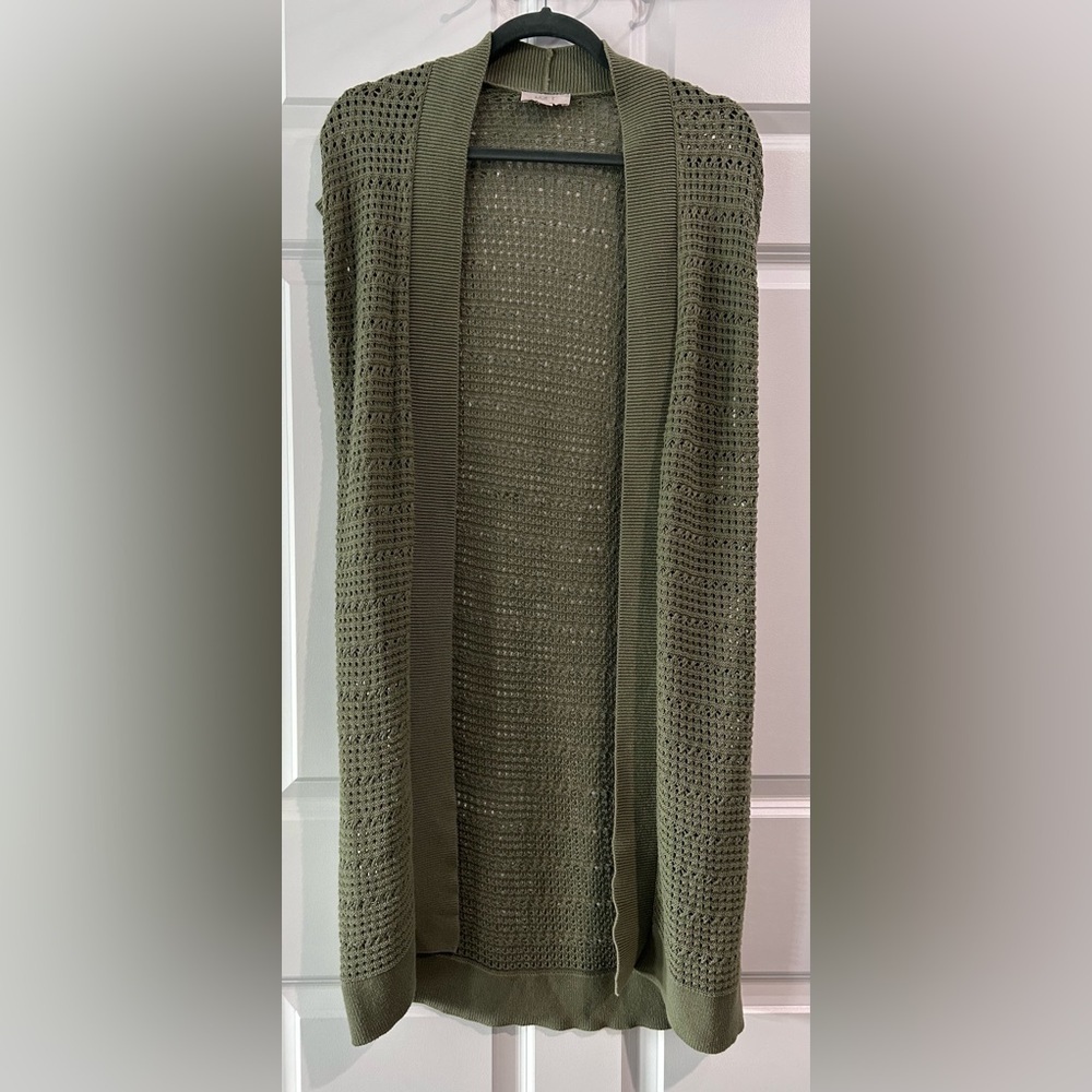 Loft Open Knit Cardigan Sweater Size S Sleeveless Crochet Boho Hippie Layering